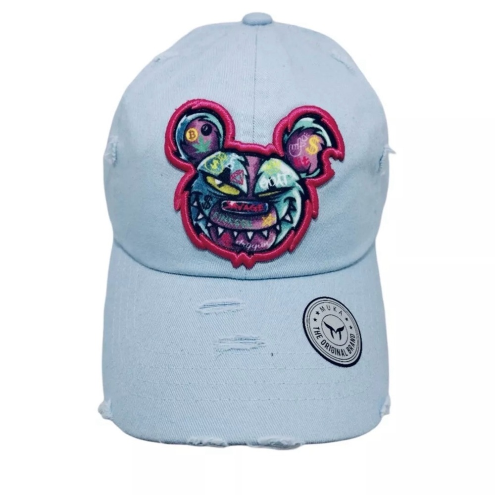 Unisex Muka Distressed Bear Cap Hat Baby-Blue & Pink NEW